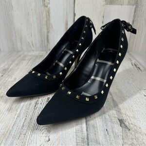 Elle Black Suede Gold Rockstud Heels #13‎